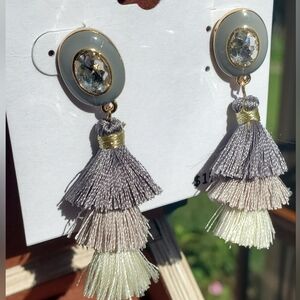 Grey Tassell dangle earings with cz stone.